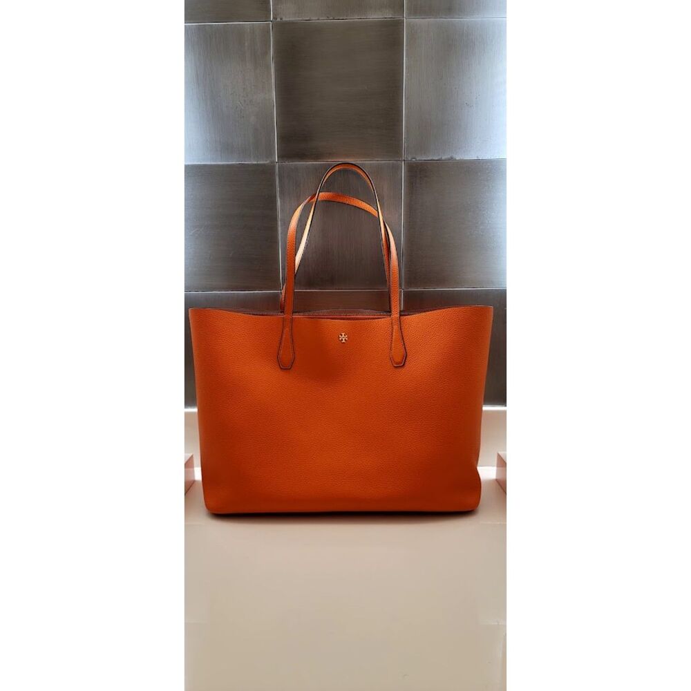 Tory Burch Orange Juice, Shell Pink Triple Pocket Blake Tote Bag Purse Large Lux